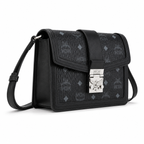 MCM Klassik Visetos Flap Crossbody Bag – Black Monogram, Silver Push-Lock, Small