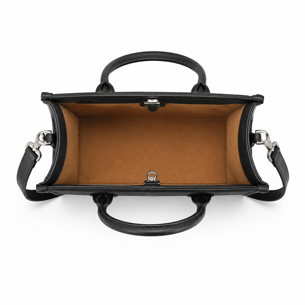 MCM München Visetos Small Tote Bag – Black Monogram, Leather Corners, 3-Way Wear