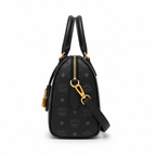 MCM Ella Boston Visetos Small Bag – Black Monogram, Gold Padlock, 3-Way Wear