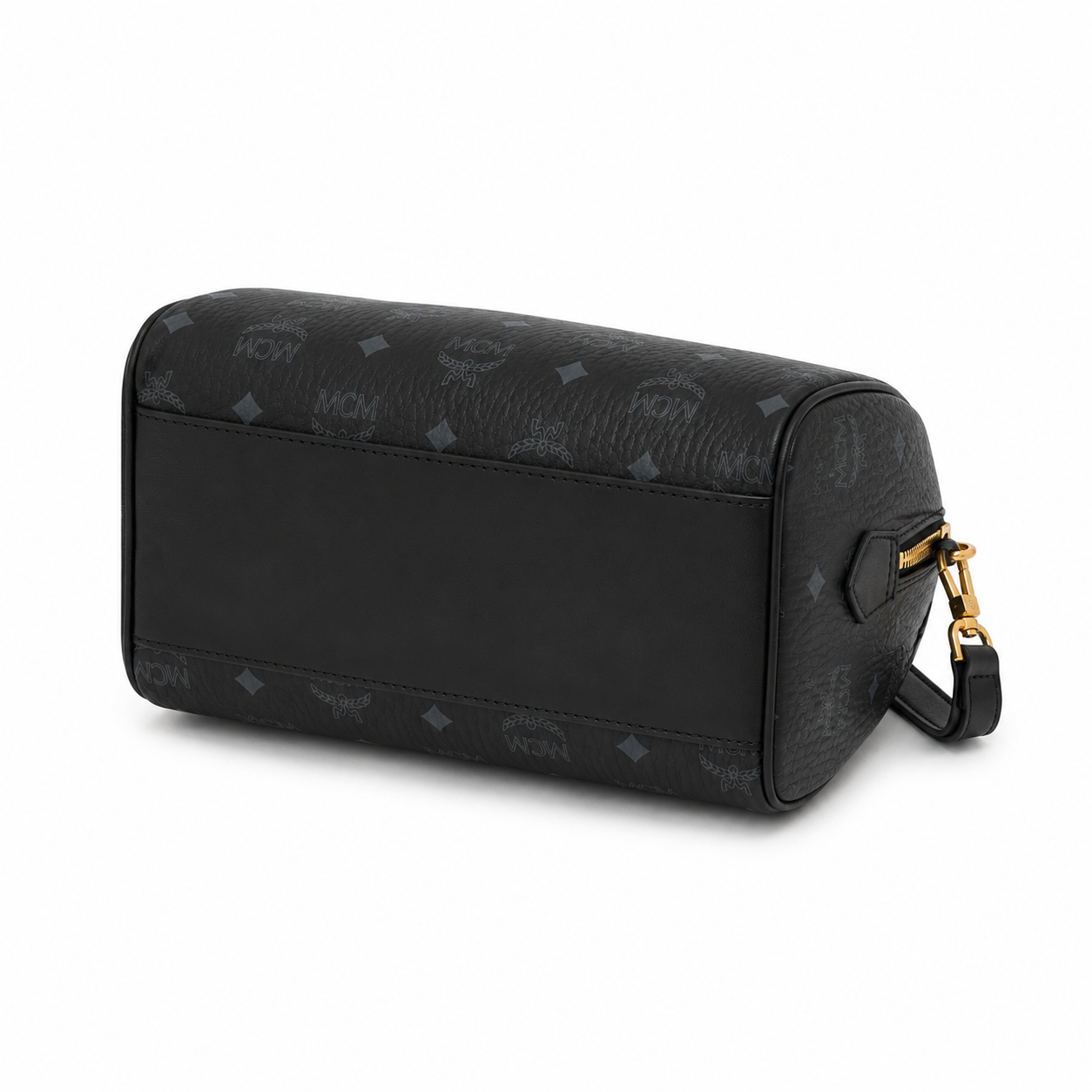 MCM Ella Boston Visetos Small Bag – Black Monogram, Gold Padlock, 3-Way Wear
