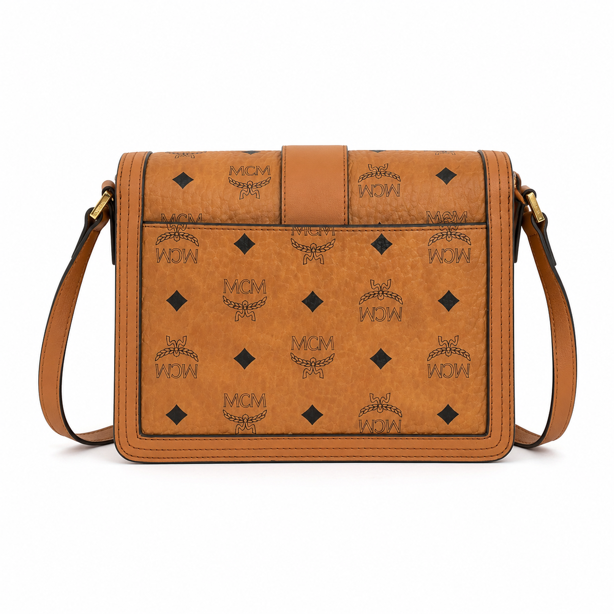 MCM Tracy Visetos Crossbody Bag – Cognac Monogram, Gold Push-Lock, Small