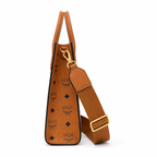 MCM Klassik Visetos Mini Tote – Cognac Monogram, Gold Plate, 3-Way Strap