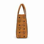 MCM Shopper Visetos Mini Tote – Cognac Monogram, Gold Plate, Structured Bag