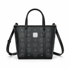 MCM Shopper Visetos Mini Tote – Black Monogram, Silver Plate, All Black