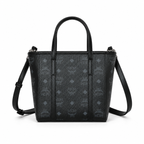 MCM Shopper Visetos Mini Tote – Black Monogram, Silver Plate, All Black