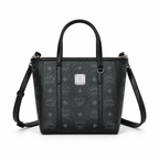 MCM Shopper Visetos Mini Tote – Black Monogram, Silver Plate, All Black