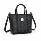 MCM Shopper Visetos Mini Tote – Black Monogram, Silver Plate, All Black