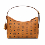 MCM Aren Visetos Hobo Bag – Cognac Monogram, Padlock Tag, Leather Strap