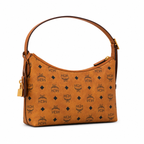 MCM Aren Visetos Hobo Bag – Cognac Monogram, Padlock Tag, Leather Strap