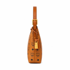 MCM Aren Visetos Hobo Bag – Cognac Monogram, Padlock Tag, Leather Strap