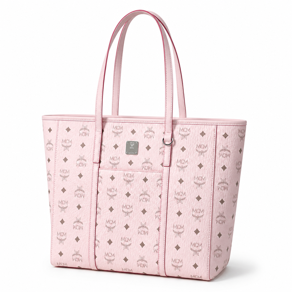 MCM Toni Visetos Medium Tote – Soft Pink Monogram, Silver Plate, MWPAATN03