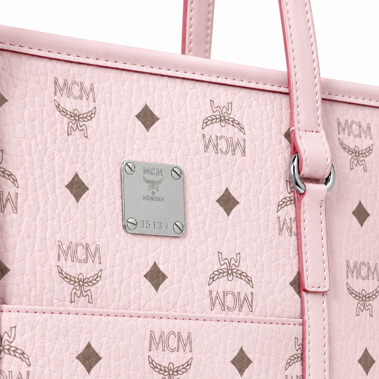 MCM Toni Visetos Medium Tote – Soft Pink Monogram, Silver Plate, MWPAATN03