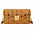 MCM Patricia Visetos Chain Flap Bag – Small, Cognac Monogram, Gold Hardware