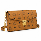 MCM Patricia Visetos Chain Flap Bag – Small, Cognac Monogram, Gold Hardware