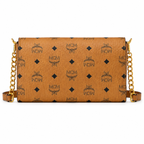 MCM Patricia Visetos Chain Flap Bag – Small, Cognac Monogram, Gold Hardware