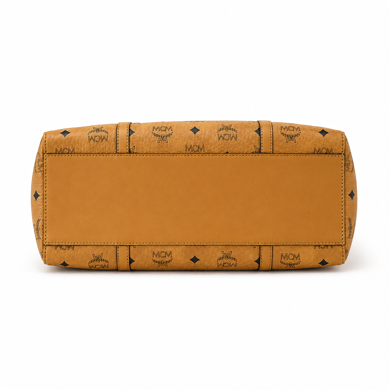MCM Toni Visetos Tote Bag – Medium Cognac Monogram, Gold Plaque, Leather Handles