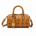 MCM Ella Visetos Mini Boston Bag – Cognac Monogram, Padlock, MWPCSVI01