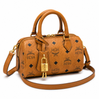 MCM Ella Visetos Mini Boston Bag – Cognac Monogram, Padlock, MWPCSVI01