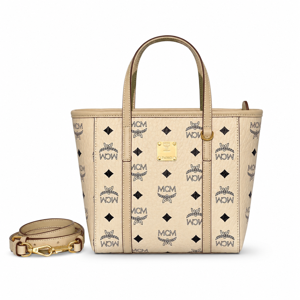 MCM Toni Visetos Mini Shopper Tote – Beige Monogram, Gold Plate, MWPAATN04
