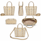 MCM Toni Visetos Mini Shopper Tote – Beige Monogram, Gold Plate, MWPAATN04