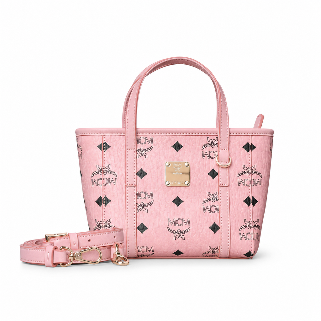 MCM Toni Visetos Mini Tote Bag – Pink Monogram, Gold Hardware, MWPFSMT03