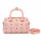 MCM Boston Visetos Mini Boston Bag – Pink Monogram, Gold Hardware, MWPA9BO05