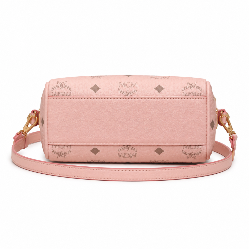 MCM Boston Visetos Mini Boston Bag – Pink Monogram, Gold Hardware, MWPA9BO05
