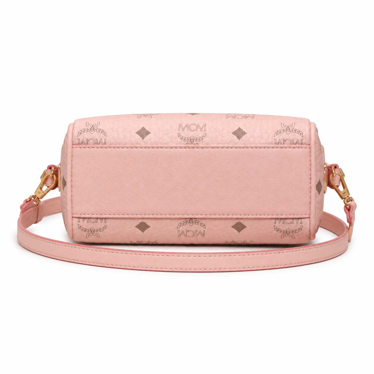 MCM Boston Visetos Mini Boston Bag – Pink Monogram, Gold Hardware, MWPA9BO05