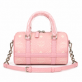 MCM Grid Leather Mini Boston Bag – Pink Embossed Monogram, Silver Hardware
