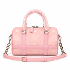 MCM Grid Leather Mini Boston Bag – Pink Embossed Monogram, Silver Hardware