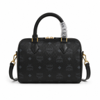 MCM Ella Visetos Small Boston Bag – Black Monogram, Padlock, MWBESEA02