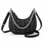 MCM AREN Visetos Hobo Bag – Black Monogram, Chain Detail, MWHFSTA10