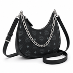MCM AREN Visetos Hobo Bag – Black Monogram, Chain Detail, MWHFSTA10