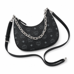 MCM AREN Visetos Hobo Bag – Black Monogram, Chain Detail, MWHFSTA10