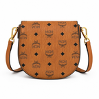 MCM Patricia Visetos Mini Saddle Bag – Cognac Monogram, Gold Hardware