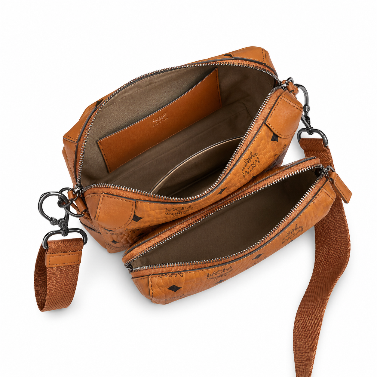 MCM Patricia Visetos Crossbody Bag Set – Cognac Monogram, Pouch, MWRAAPA