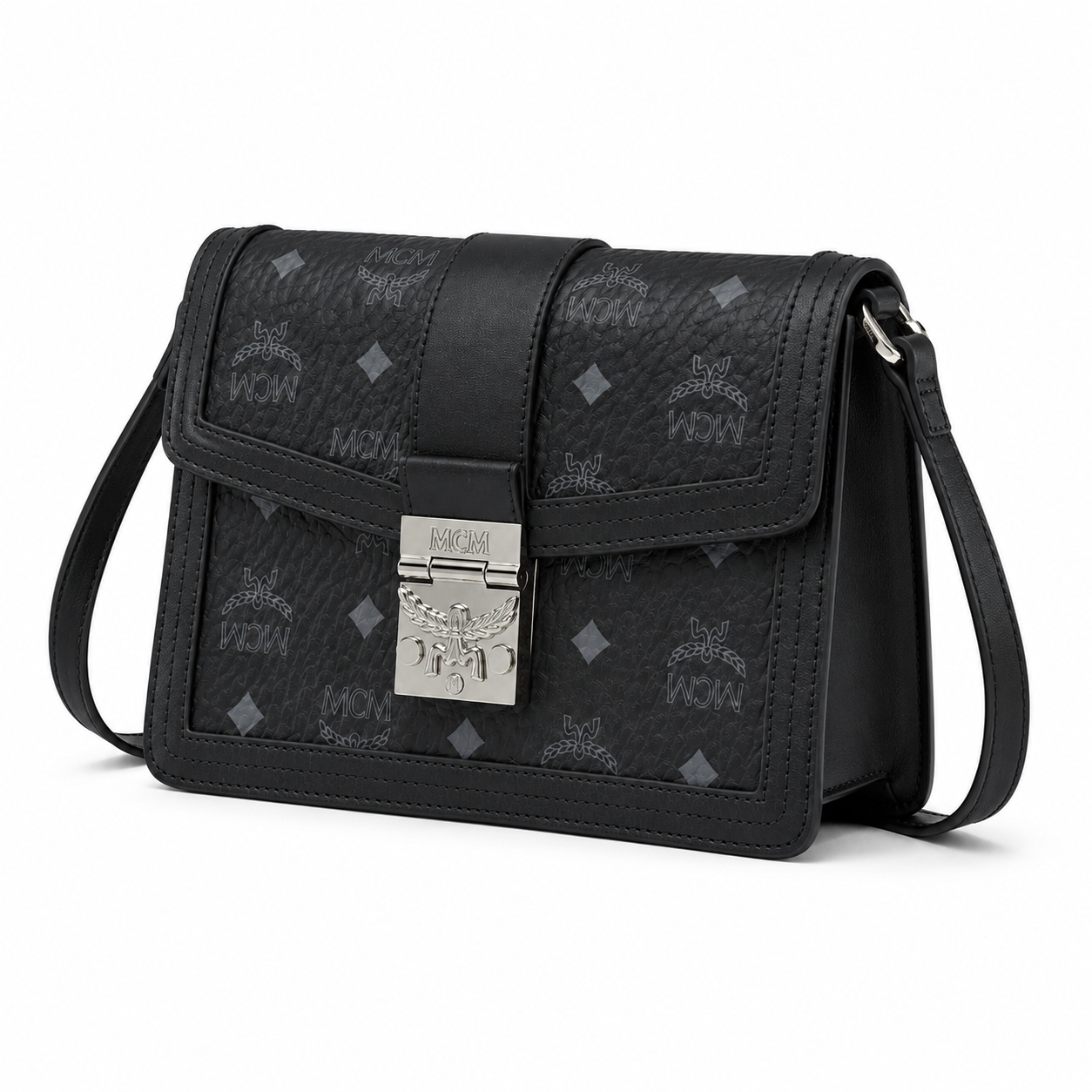 MCM Anais Visetos Small Flap Bag – Black Monogram, Silver Hardware, MWH6SIA20