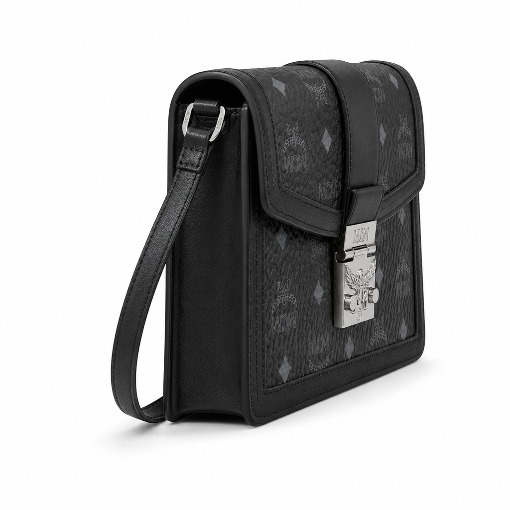 MCM Anais Visetos Small Flap Bag – Black Monogram, Silver Hardware, MWH6SIA20
