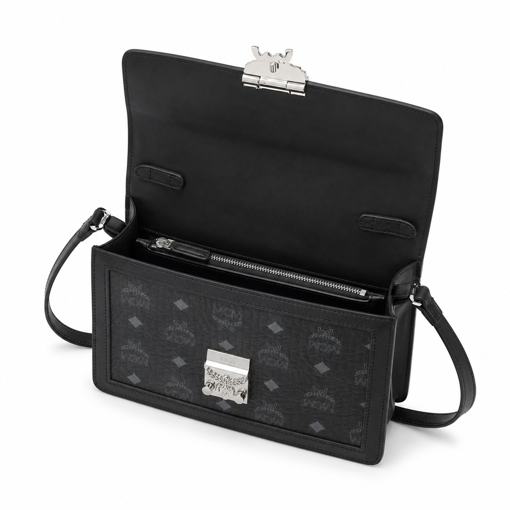 MCM Anais Visetos Small Flap Bag – Black Monogram, Silver Hardware, MWH6SIA20