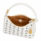 MCM Aren Visetos Small Hobo Bag – White Monogram, Gold Padlock, MWHESTA01