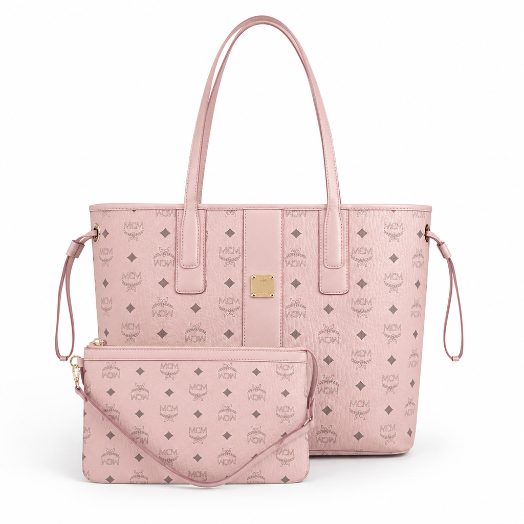MCM Liz Visetos Medium Tote Bag – Soft Pink, Reversible, Pouch, MWPAAVI02