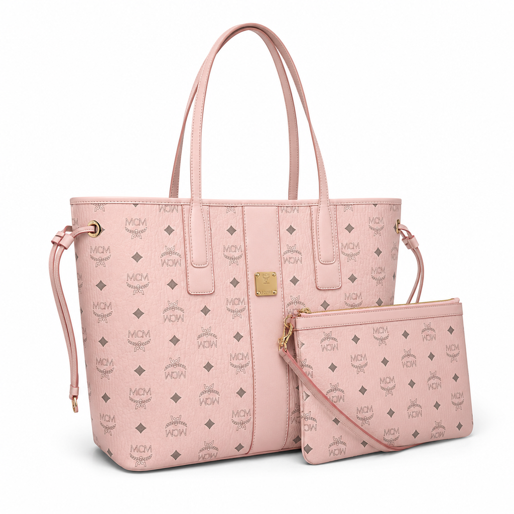 MCM Liz Visetos Medium Tote Bag – Soft Pink, Reversible, Pouch, MWPAAVI02