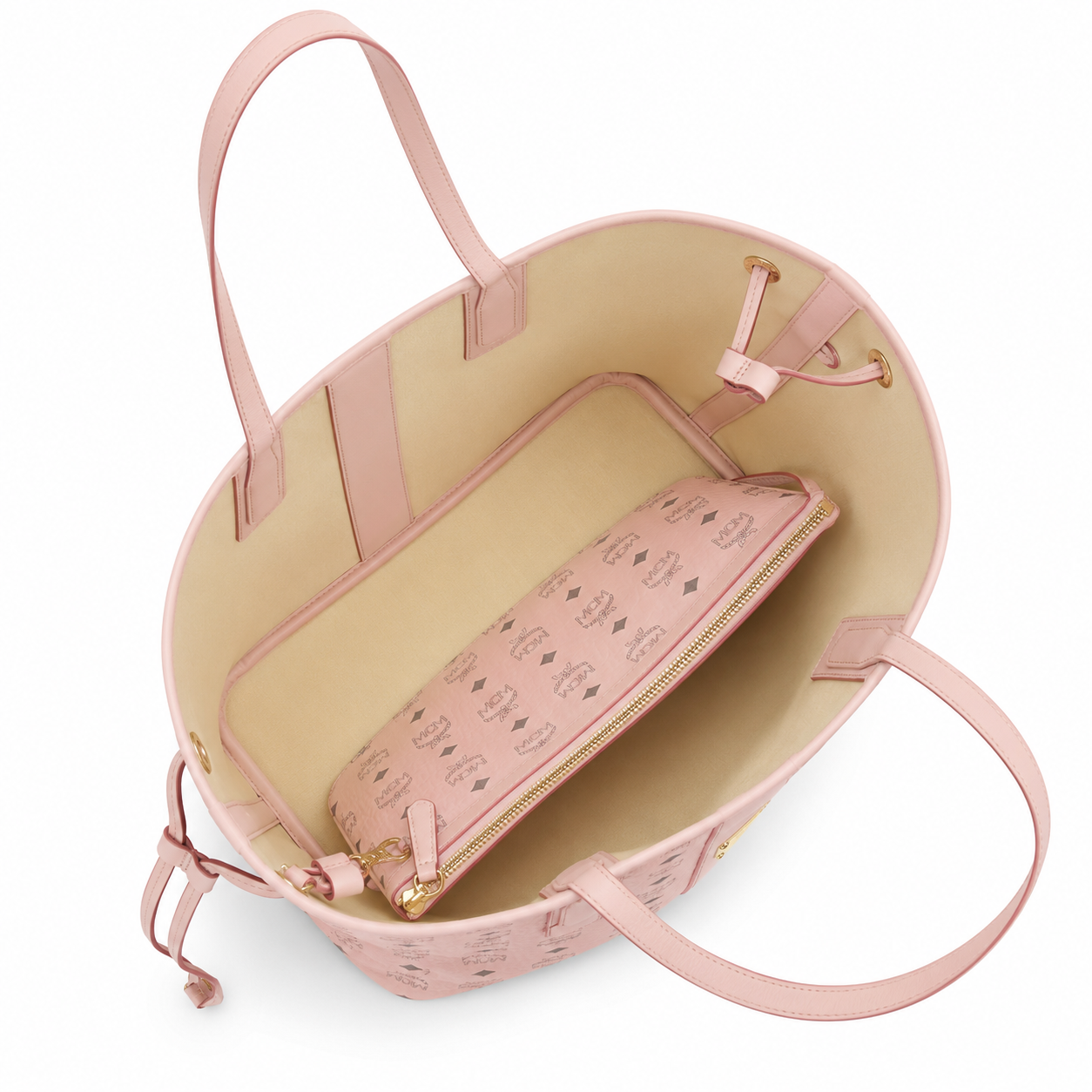 MCM Liz Visetos Medium Tote Bag – Soft Pink, Reversible, Pouch, MWPAAVI02