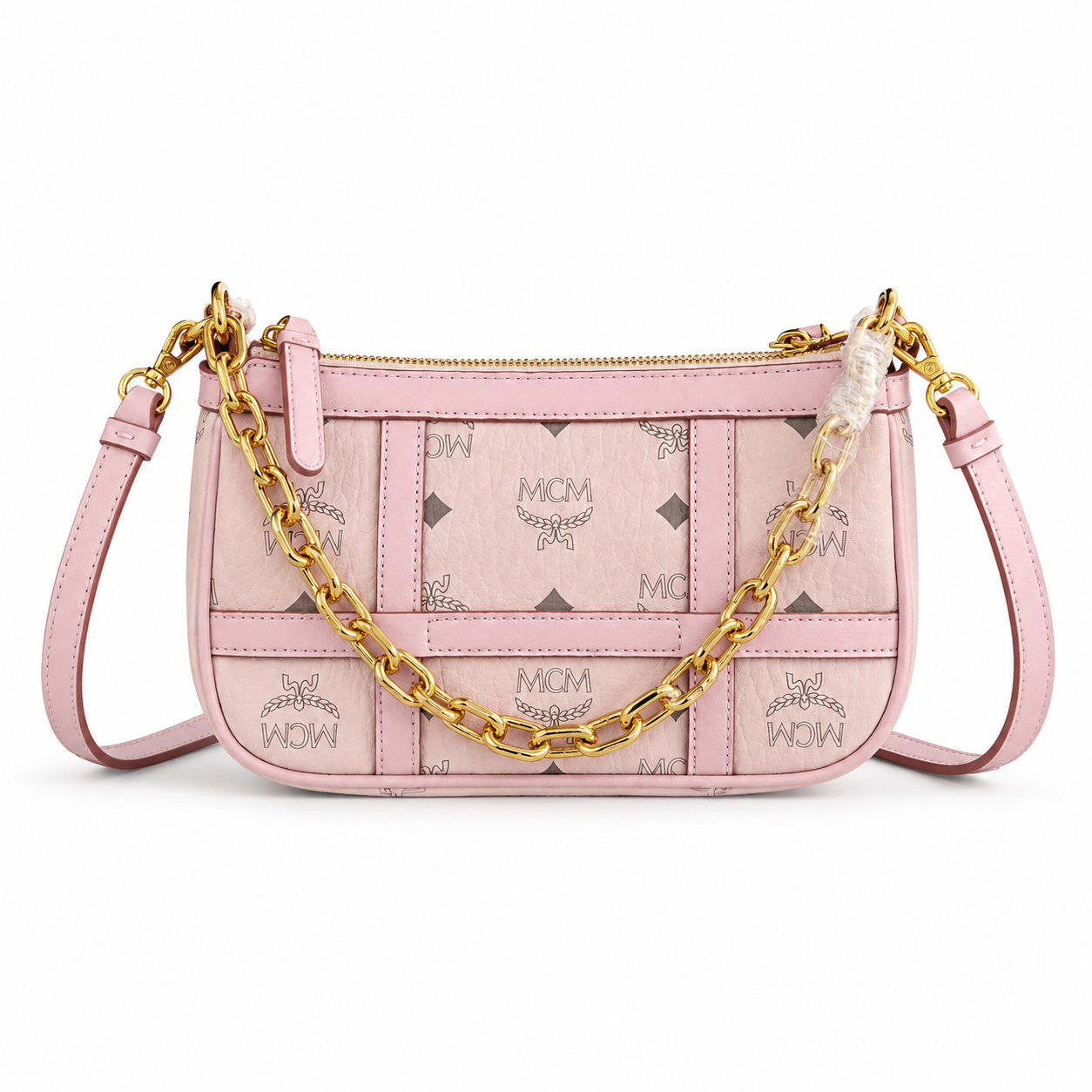 MCM Aren Visetos Mini Chain Bag – Light Pink, Gold Chain & Leather Strap