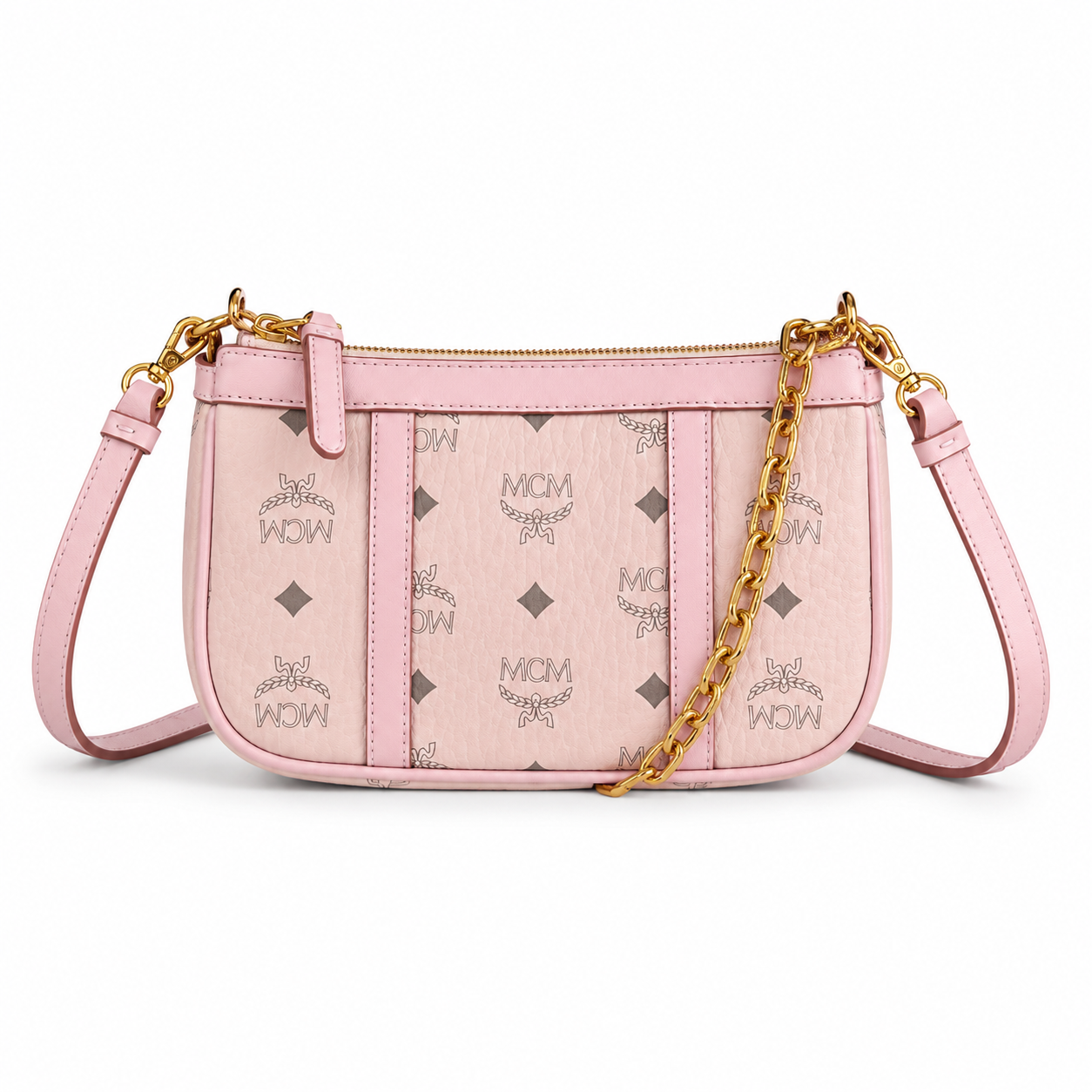 MCM Aren Visetos Mini Chain Bag – Light Pink, Gold Chain & Leather Strap