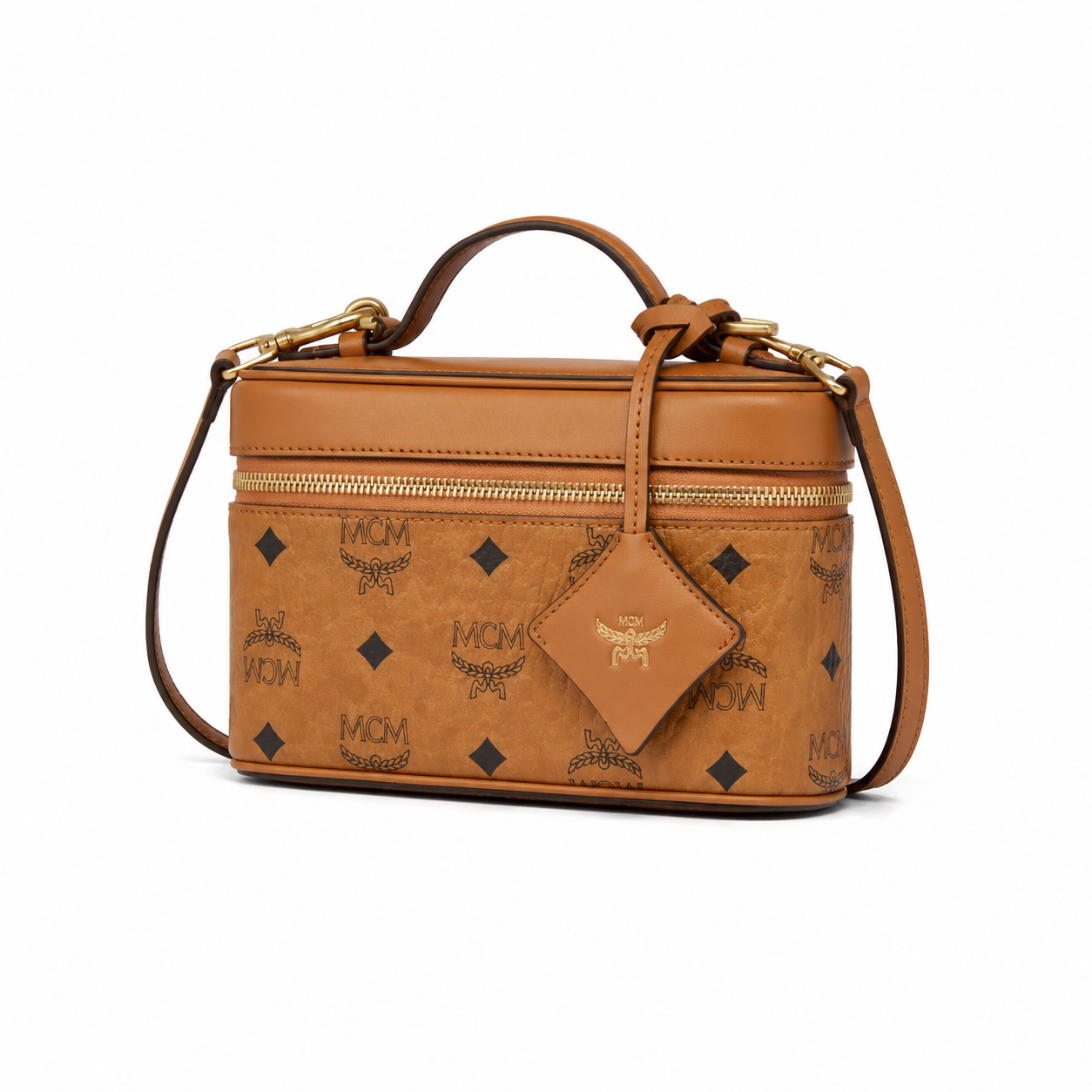 MCM Cosmetics Visetos Mini Vanity Bag – Cognac, Top Handle, MWHAASA27