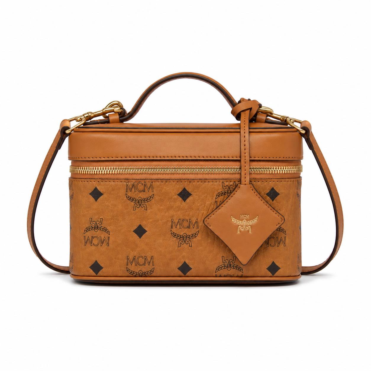 MCM Cosmetics Visetos Mini Vanity Bag – Cognac, Top Handle, MWHAASA27
