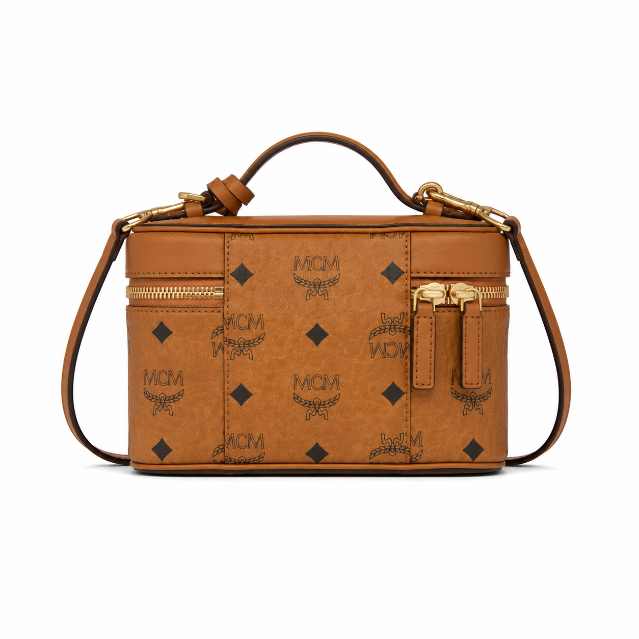 MCM Cosmetics Visetos Mini Vanity Bag – Cognac, Top Handle, MWHAASA27