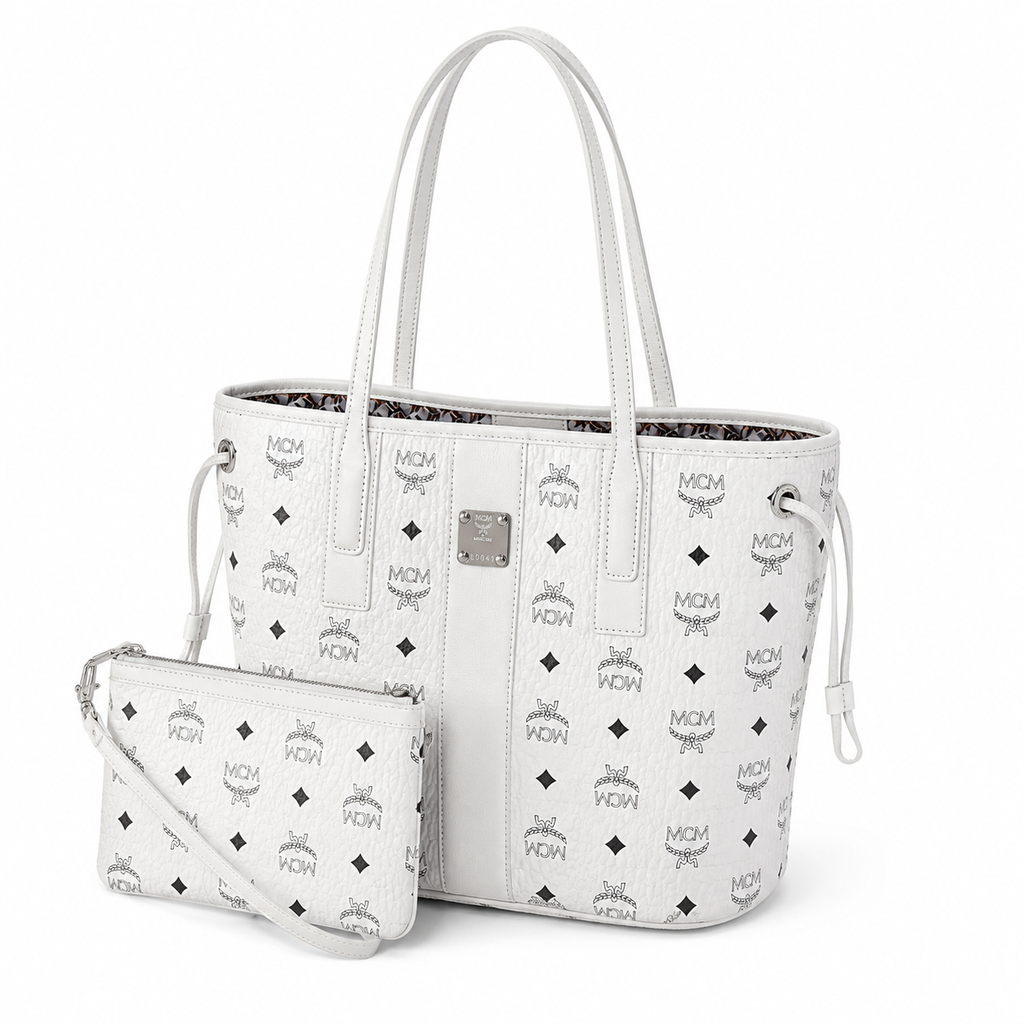 MCM Liz Visetos Medium Tote Bag – White, Reversible, Pouch, MWPAAVI02WT