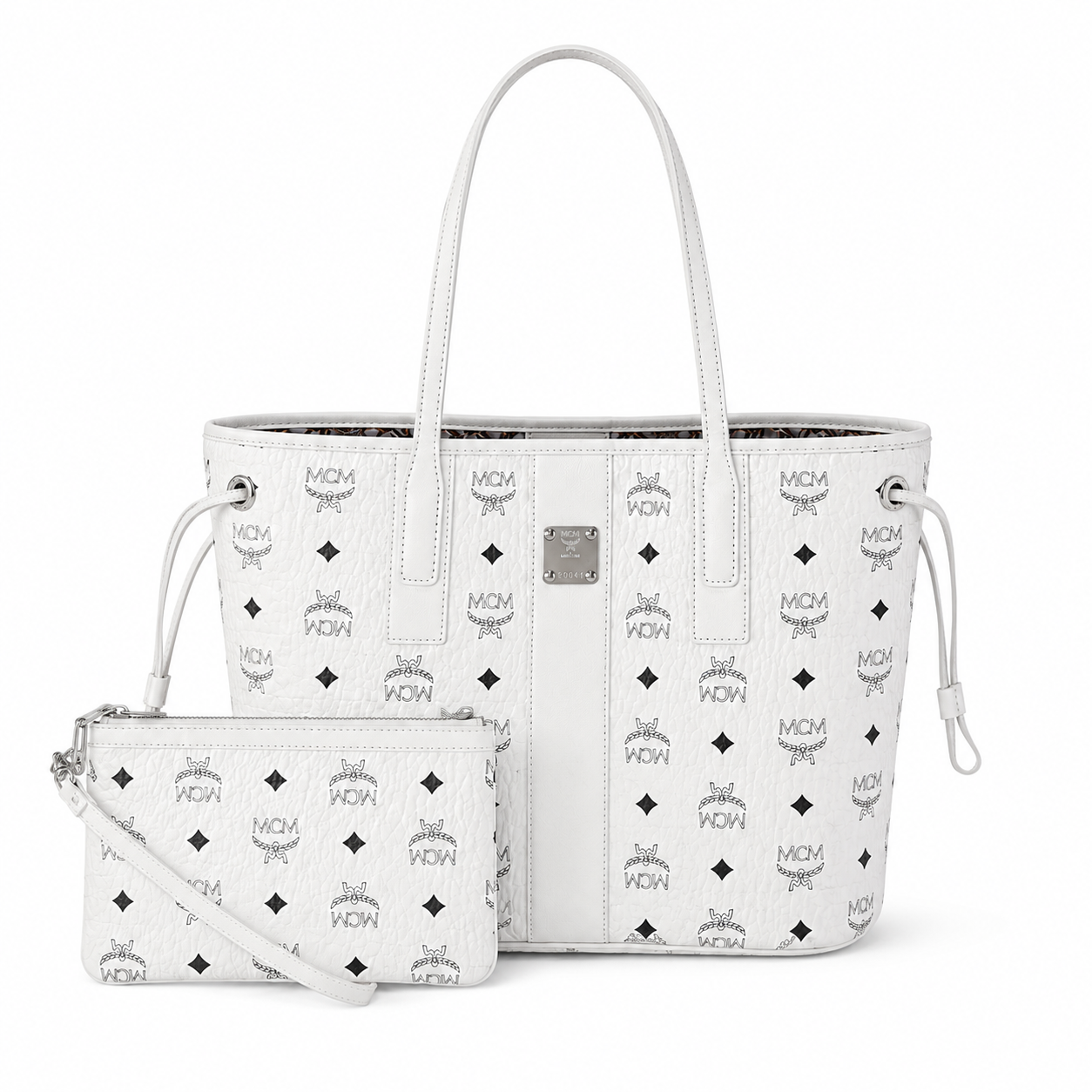 MCM Liz Visetos Medium Tote Bag – White, Reversible, Pouch, MWPAAVI02WT